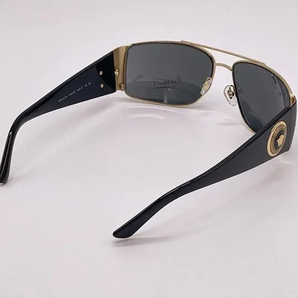 New Versace Mens 63mm Sunglasses Black w/ Gold Trim